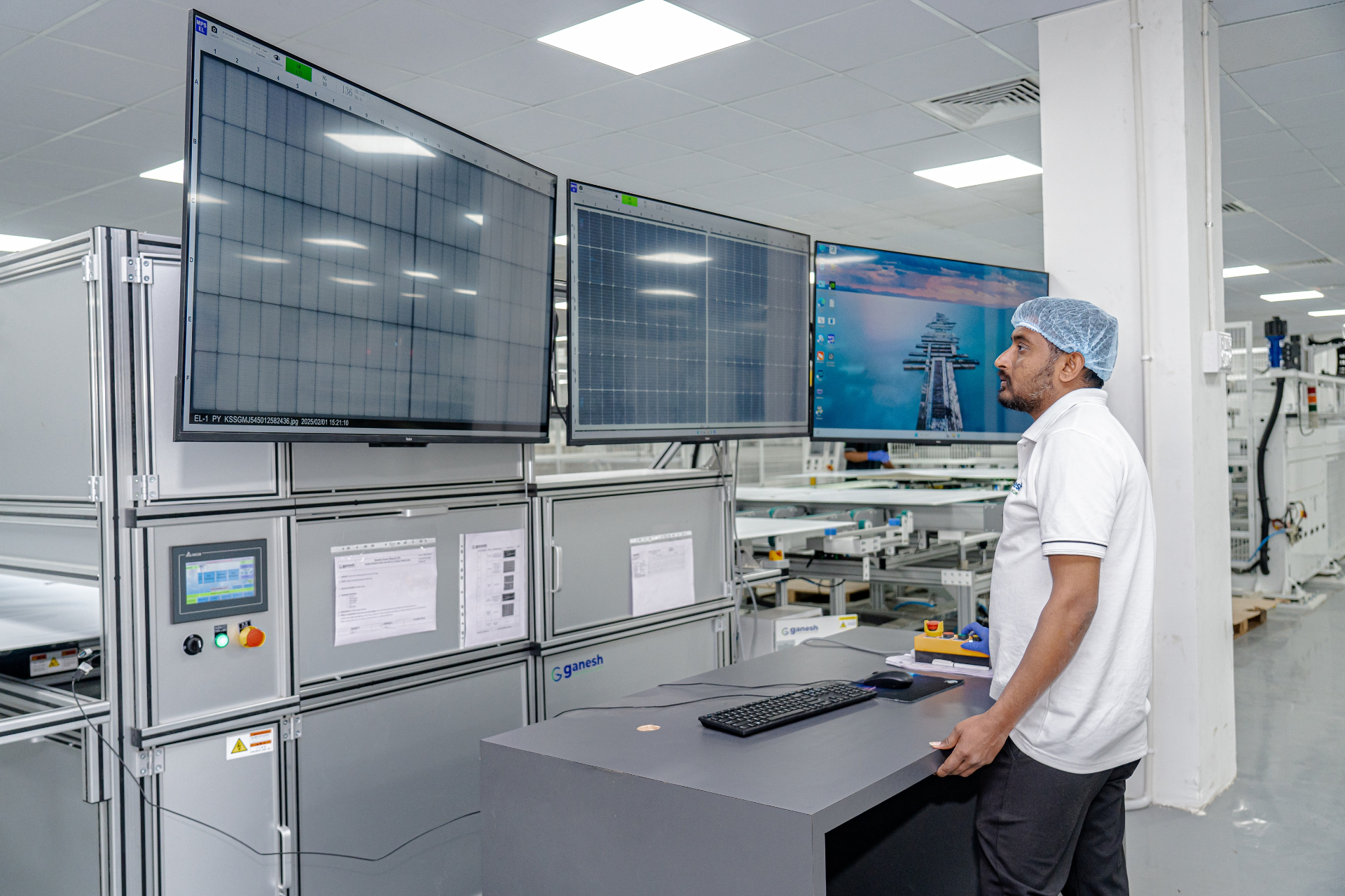 GGBL engineer reviewing electroluminescence imaging of solar modules