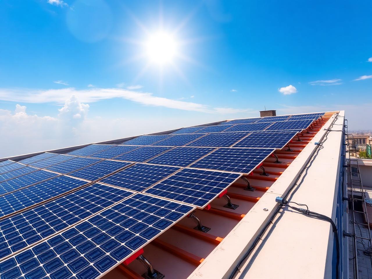 On-grid solar system diagram with panels, inverter and grid connection